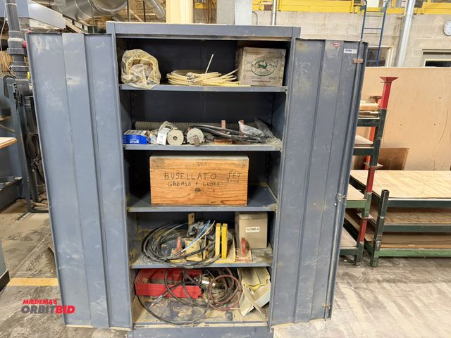 Lot 1-16530 - (1) 36", 2-door storage cabinet with assorted parts, includes vacuum hoses, foot pedal, (2) pneumati...