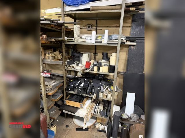 Lot 1-12472 - (1) 36" width x 84" height x 18" depth steel rack full of assorted poly materials.