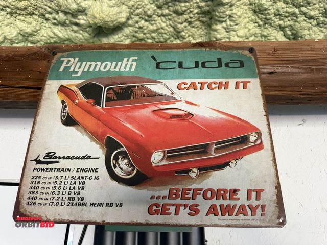 Lot 1-8180 - (1) 15" x 12" reproduction "Plymouth Barracuda" tin sign.