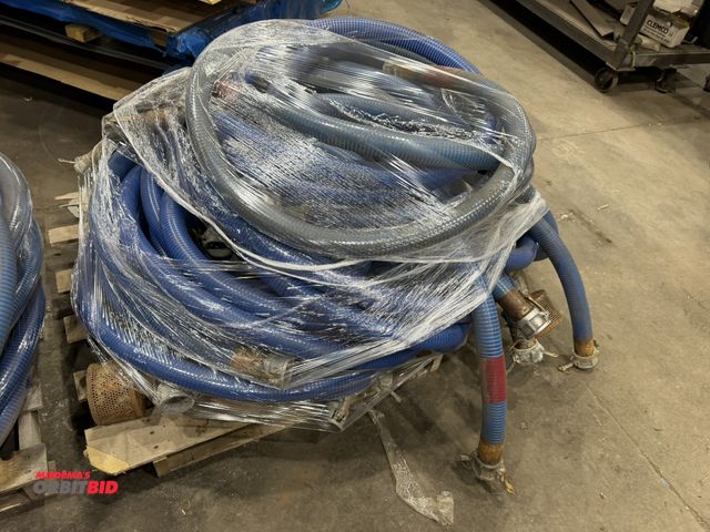 Lot 1-18674 - (1) skid of assorted 2" hose with clamps and strainers, various lengths.