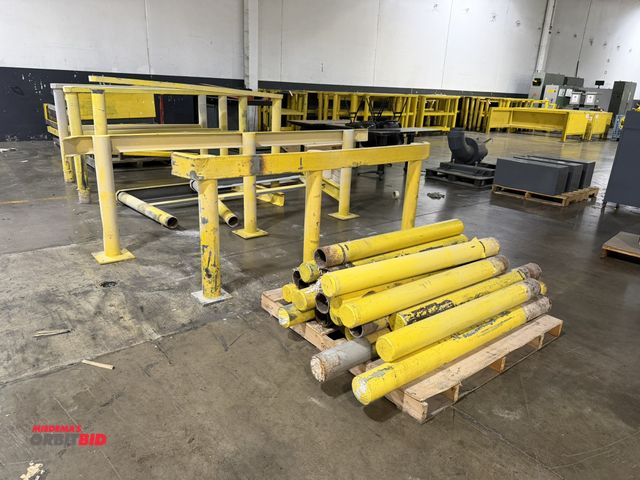 Lot 1-5595 - Large lot of assorted railing, includes approx. (24) various size 4.5" diameter steel guardrail post...