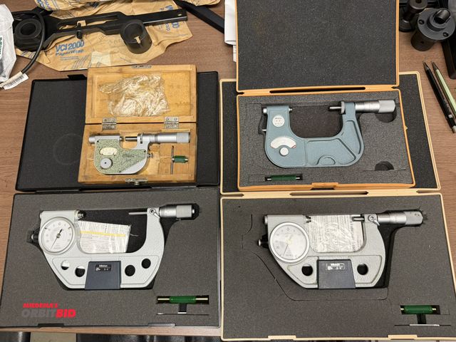 Lot 1-12530 - (3) Mitutoyo micrometers (2 are 2-3", and 1 3-4"), and (1) Fowler 0-1" micrometer, all with cases.