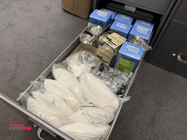 Lot 1-15529 - (1) drawer in file cabinet filled with assorted flexible protective goggles, safety glasses, and KN9...