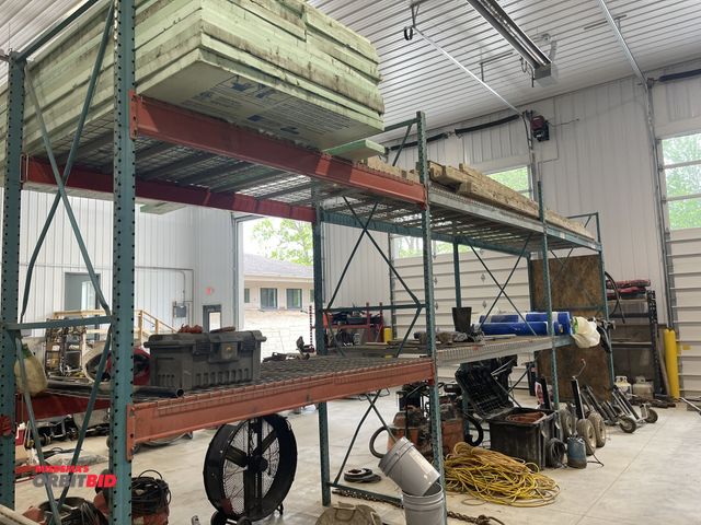 Lot 1-18844 - Three sections of pin style pallet racking, includes (4) 48" wide x 128" tall uprights, (12) 8' cros...