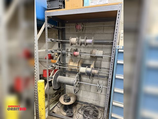 Lot 1-17085 - (1) Global wire spool rack, approx. 48" wide x 24" deep x 84" tall, includes partial spool of #2 THH...