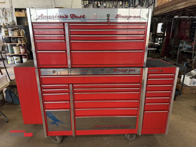 Lot 1-18400 - (1) Snap-On 50.5" width x 24" height x 21.5" depth 10-drawer tool cabinet with a 50" width x 38" hei...