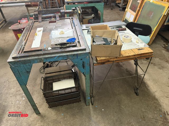 Lot 1-18793 - (1) make and model unknown, approx. 18" x 28" screen print station, includes (3) 10" x 4" x 16" meta...