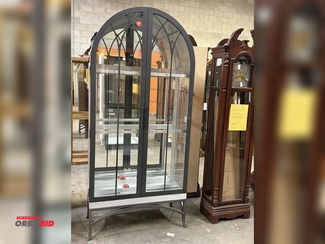 Lot 1-9266 - (1) Howard Miller 2-door, illuminated round top curio/display cabinet, 38.5" wide x 16.5" deep x 84"...