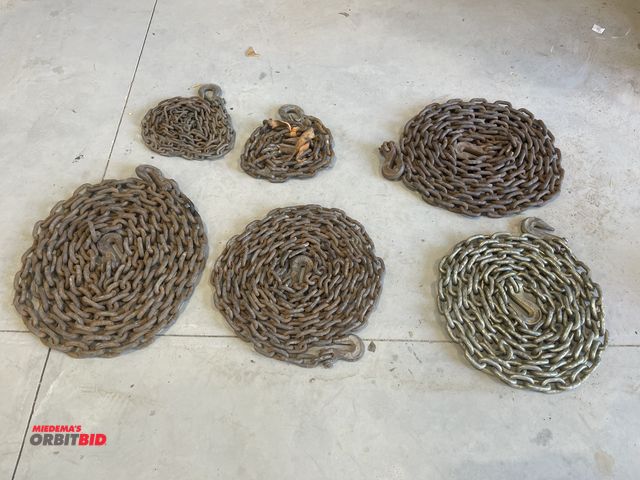 Lot 1-18754 - Lot of (6) assorted chains, includes (4) 20' x 3/8", and (2) smaller chains.