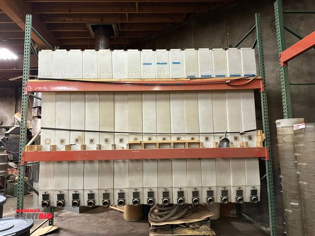 Lot 1-13950 - (1) custom fabricated coffee bean storage unit with (15) 9" wide x approx. 8' tall x 38" deep (taper...