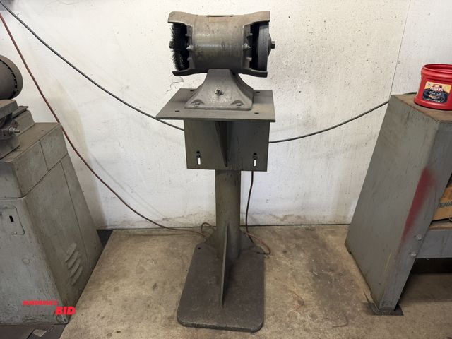 Lot 1-6272 - (1) D-Line 1/4 HP, 120V, single phase, 6" bench grinder, mounted to a 35" tall heavy duty steel base...