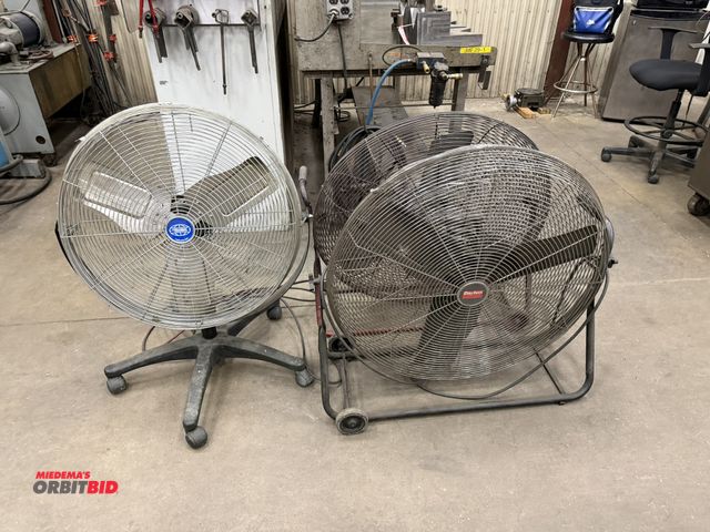 Lot 1-15170 - (1) Global 24" fan on custom legs, (1) Dayton 30" floor fan, and (1) Air King 30" floor fan.