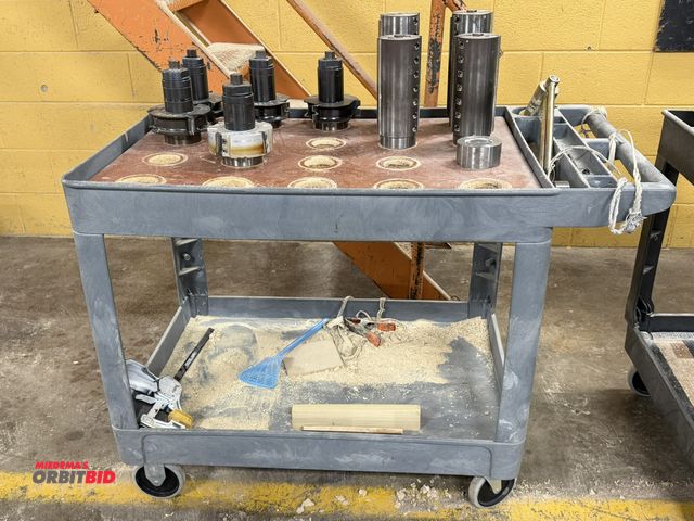 Lot 1-16887 - (1) Rubbermaid service cart with (4) high speed steel cutting heads, approx. 9 1/4" tall x 3.5" diam...