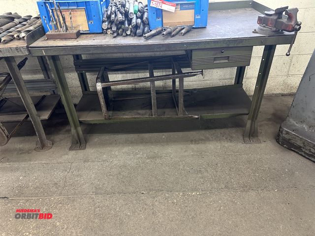 Lot 1-2416 - (1) table includes 3" vice and stool, 60"W x 34"H x 30"D