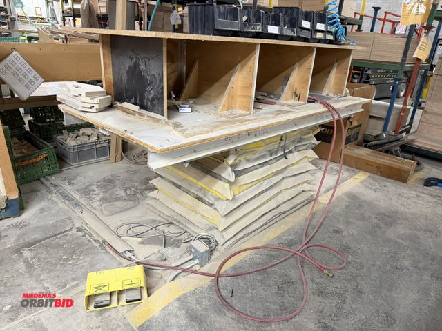 Lot 1-16670 - (1) Southworth pneumatic lift table, foot pedal control, 200 lb. capacity, 72" x 30" wide, custom bu...