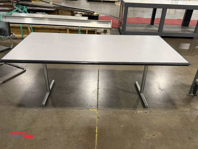 Lot 1-5408 - (1) 6' length x 29" height x 36" depth table with metal legs and rubberized edging (chip in edging c...