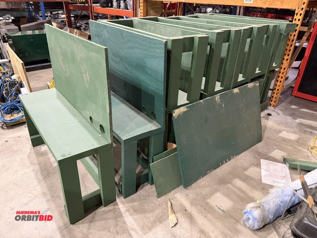 Lot 1-18540 - Lot of (12) custom made, 40" width x 19" height x 12" depth wood pump and equipment stands with 20" ...