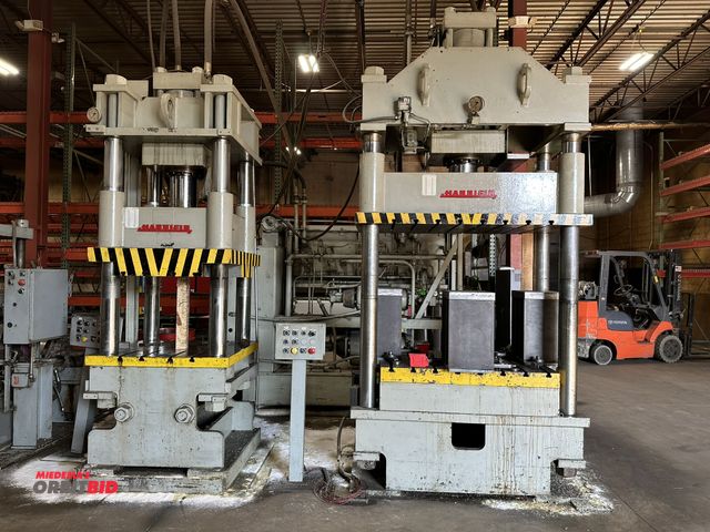 Lot 1-17949 - (2) Hannifin 4-post hydraulic presses, 1 with 32" x 48" bed, 22" stroke, 250-down acting ram, 1 with...
