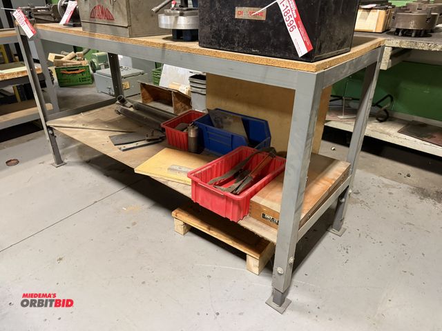 Lot 1-18597 - (1) steel framed, wood top shop table, 72" x 24" x 36".