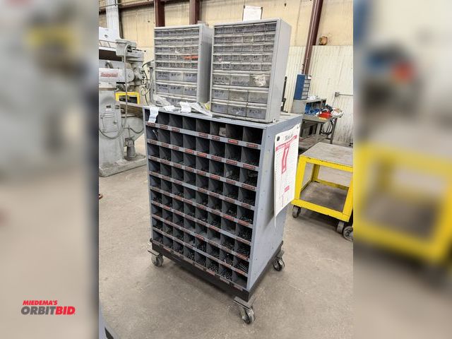 Lot 1-15224 - (2) 72-slot parts organizers (mounted to frame on casters), each measures 35" wide x 12" deep x 42" ...