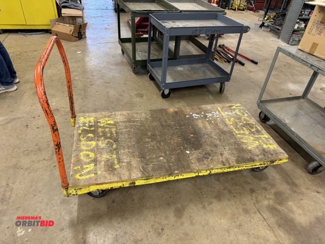 Lot 1-6307 - (1) heavy duty product cart with removable handle, 60" long x 30" wide, with wood deck top.