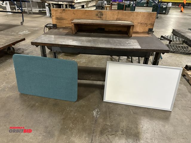Lot 1-14373 - (1) 60" width x 33" height x 30" depth steel framed work bench with 1-1/4" thick wood top, 11" tall ...