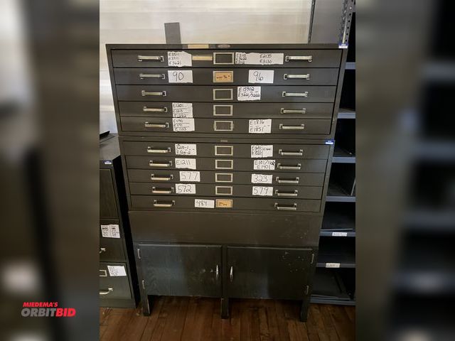 Lot 1-4776 - Lot of (2) Cole 5-drawer steel blueprint file cabinets, 40.5" wide x 28.5" deep x 15 3/4" tall, cabi...