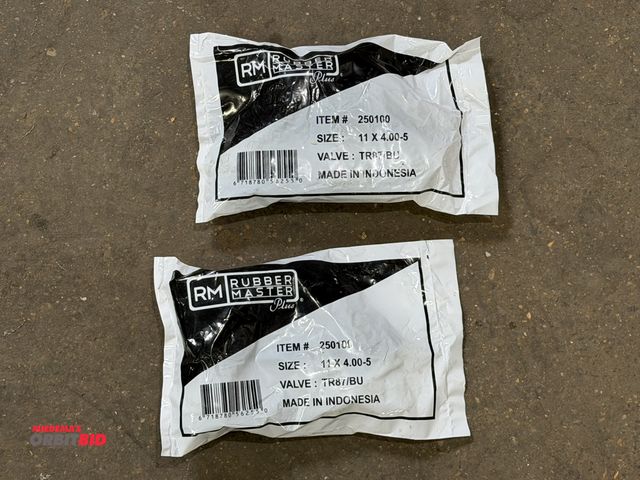 Lot 1-1199 - (2) RubberMaster size 11x4.00-5 inner tubes.