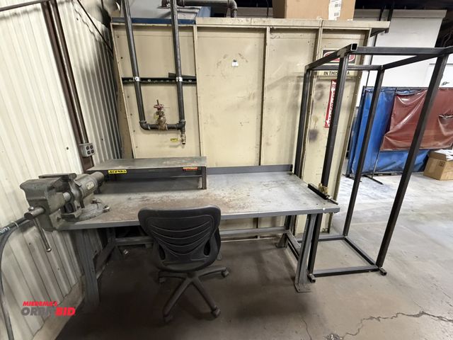 Lot 1-15301 - (1) steel table, 72" x 30" with 36" steel shelf, with multi-purpose 8" bench vise, air line equipped...