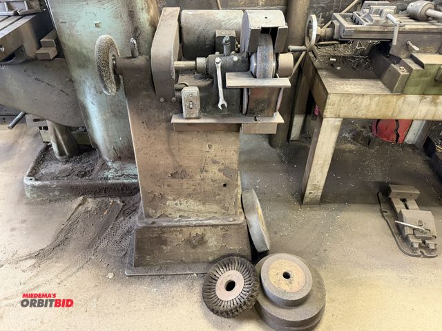 Lot 1-18571 - (1) Howell pedestal grinder with wire wheel and approx. 8" grinding stone, 3 phase, includes extra g...