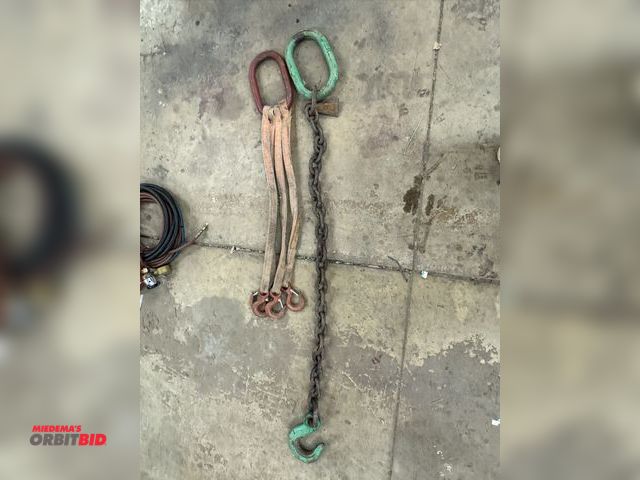 Lot 1-6340 - (1) single point lift chain, 15,000 VLL, 48" long with 1/2" chain, and (1) 4-leg nylon bridal sling ...