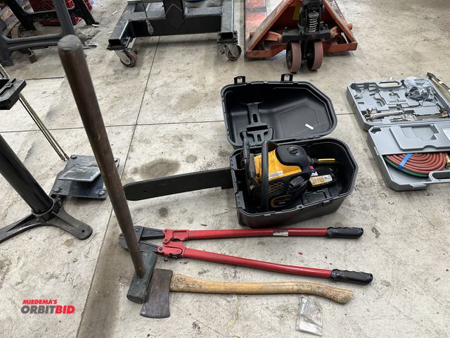 Lot 1-560 - (1) Poulan Pro chainsaw, model PR5020, with 20" bar and case, (1) 36" bolt cutter, (1) axe, and (1) ...