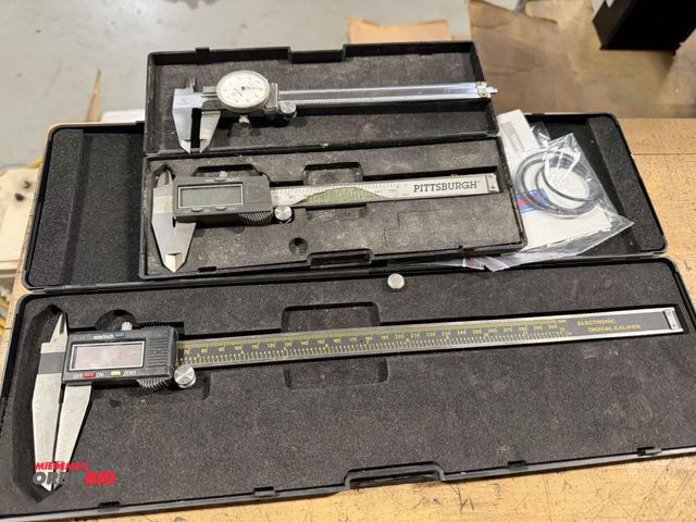 Lot 1-18613 - (1) Pittsburgh 12" digital dial caliper, (1) Pittsburgh 6" digital dial caliper, and (1) Mitutoyo 6"...