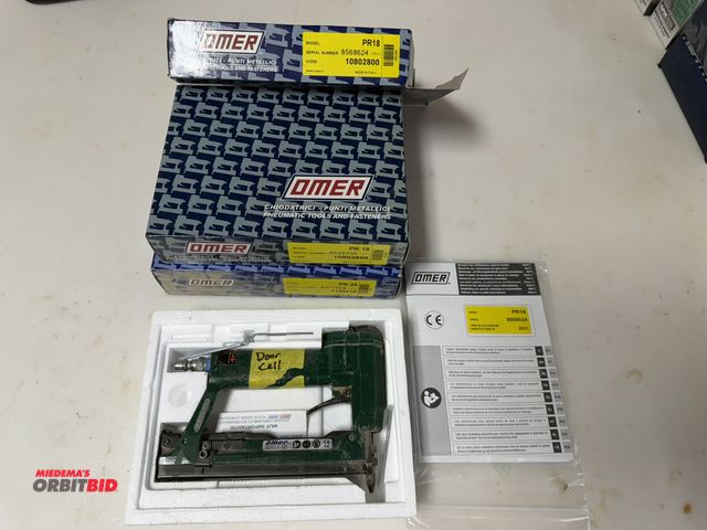 Lot 1-16140 - Lot including (1) new and (1) used Omer, model PR.18, and (1) new, model PR.28, pneumatic stapler.