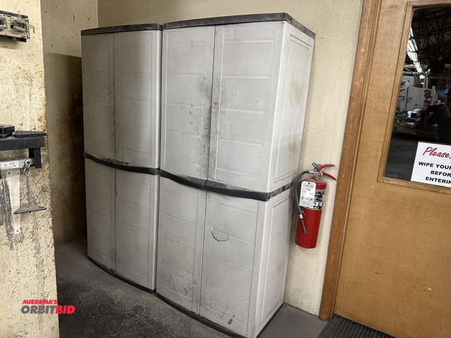 Lot 1-17773 - Lot of (2) 30" width x 69.5" height x 18" depth, 2-door Rubbermaid type cabinets, 1 has a crack in 1...