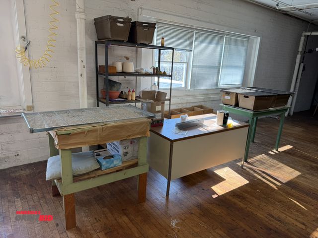 Lot 1-4753 - (1) metal shelf, 49" wide x 16.5" deep x approx. 72" tall, includes contents of assorted sewing thre...