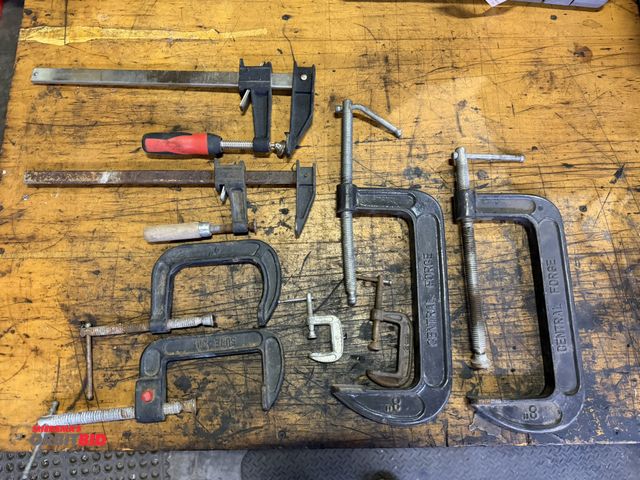 Lot 1-18525 - Lot including (2) 4", (2) 8" C-clamps, and (2) approx. 12" F-clamps.