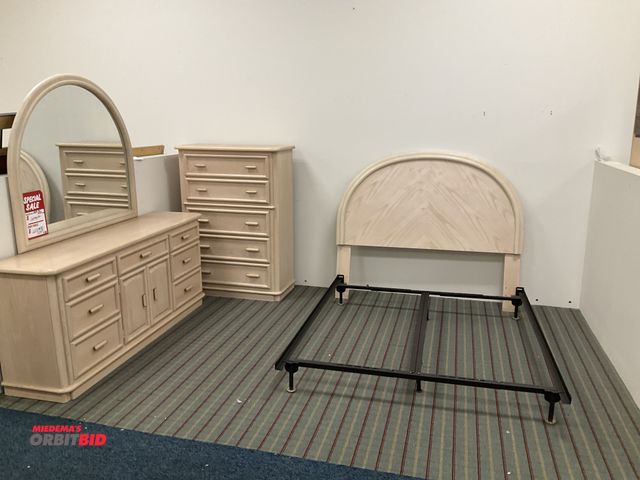 Lot 1-17255 - Bedroom set including; adjustable bed frame with 60” interior width, headboard, vertical five-tier d...