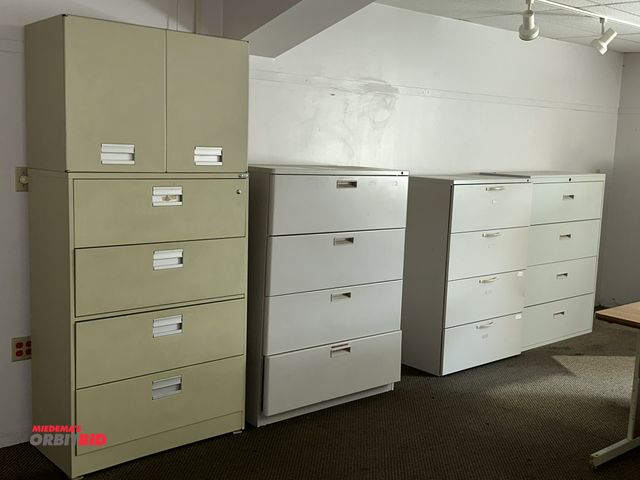 Lot 1-17813 - Lot including (1) Jefsteel 36" width x 53" height x 18" depth, 4-drawer steel lateral file cabinet, ...