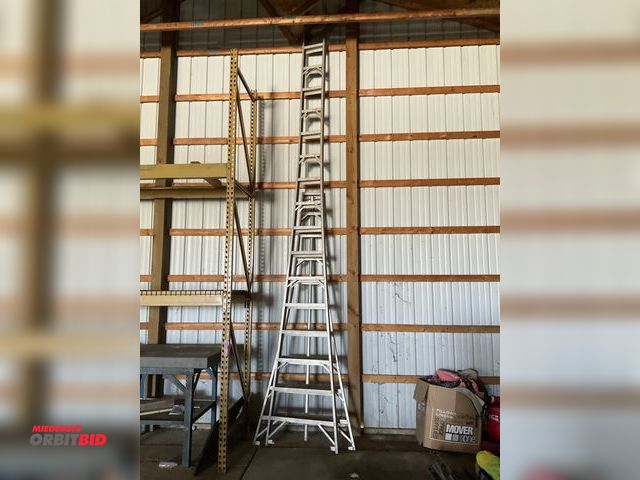 Lot 1-12013 - (1) approximately 16’ tall and (1) approximately 10’ tall aluminum ladder section that starts with a...