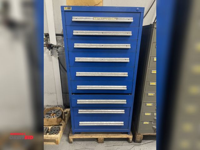 Lot 1-19290 - (1) Stanley Vidmar 9-drawer heavy duty parts cabinet, 30" x 28" x 59" tall, does not include content...