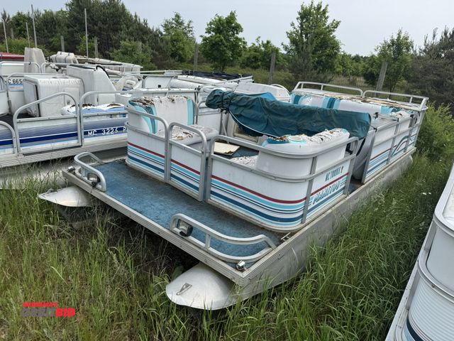 Lot 1-6566 - (1) Manitou pontoon boat, approx. 18', Mariner 60 HP outboard motor, severe weather damage, Hull ID ...