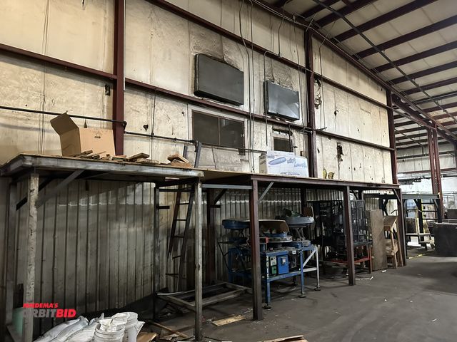 Lot 1-14392 - (1) Custom built approx. 29' 4" long x 6' 8" tall x 30" deep welded I-beam rack with total of (8) 4"...