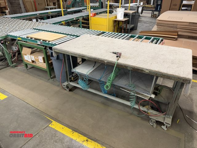 Lot 1-17489 - (2) sections of roller conveyor, 1 is 60" x 24" (mounted on steel framed table), 1 is 10' section wi...