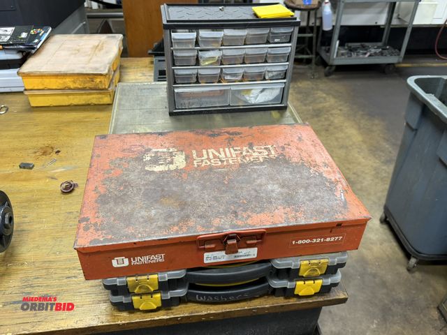 Lot 1-12443 - Lot including (1) Unifast, 18.5" steel case with contents of assorted standard Grade 2 hex nuts, (2)...