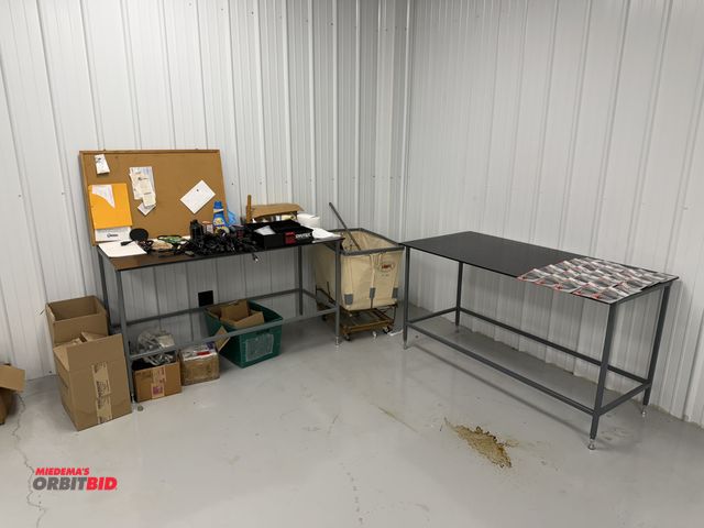 Lot 1-4897 - (2) 60" x 30" steel framed tables with plastic tops, includes assorted new Allen wrenches, 3-prong p...