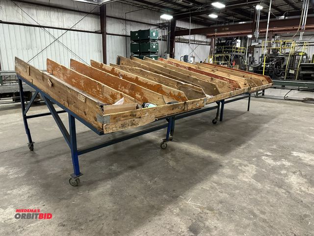 Lot 1-14363 - (3) Approx. 72" width x 96" depth steel tables (two on wheels and one without), highest point at 52"...