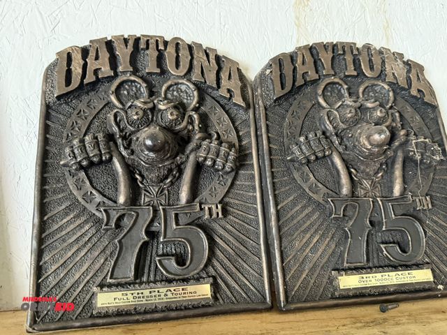 Lot 1-8203 - Set of (2) Daytona 75th Anniversary Bike Show trophies, for 5th Place and 3rd Place, signed by Big D...