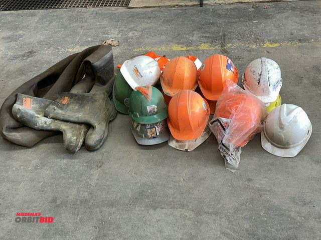 Lot 1-14167 - Lot including (1) set of Columbia, size 9, neoprene/polyester waders, (3) construction safety vests,...