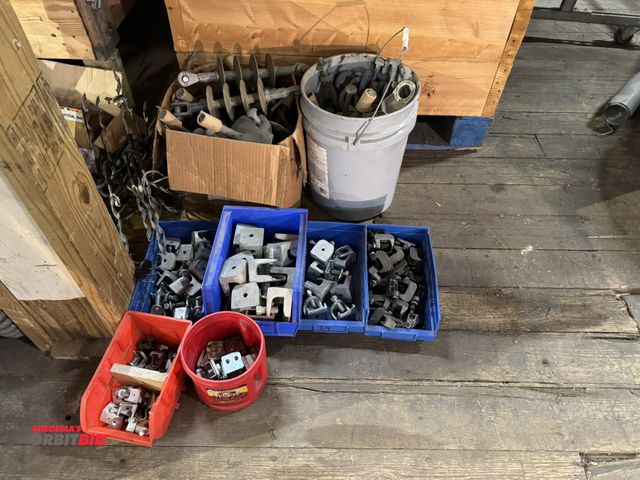 Lot 1-4312 - Large lot of assorted heavy duty beam clamps, assorted polymer insulators, 45 KVA capabilities, and ...